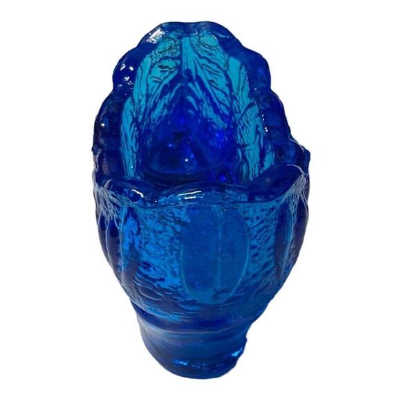 Vintage Blue Glass Shoe Slipper High Heel Cabbage Rose by Kanawha Glass Co. READ - Picture 5 of 10